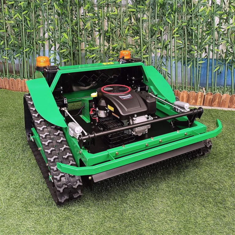 remote controlled track-mounted lawnmower for residential area
